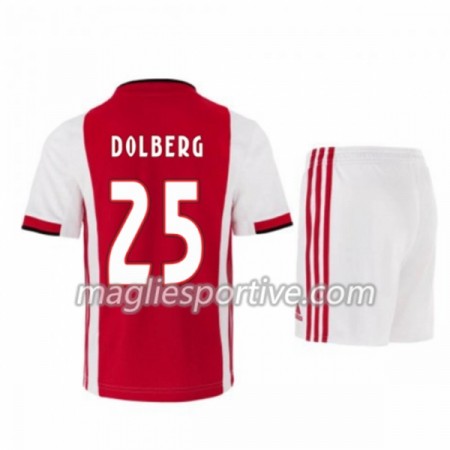 Completo Calcio Ajax Amsterdam Kasper Dolberg 25 Bambino Divisa Prima 2019/2020